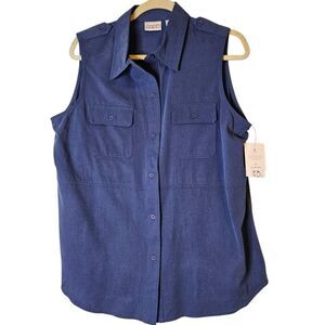 Villager Sport blue sleeveless button down shirt. XL. # 962